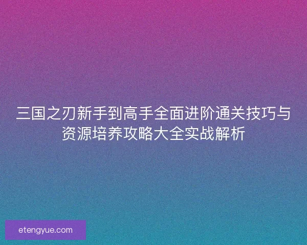 三国之刃新手到高手全面进阶通关技巧与资源培养攻略大全实战解析